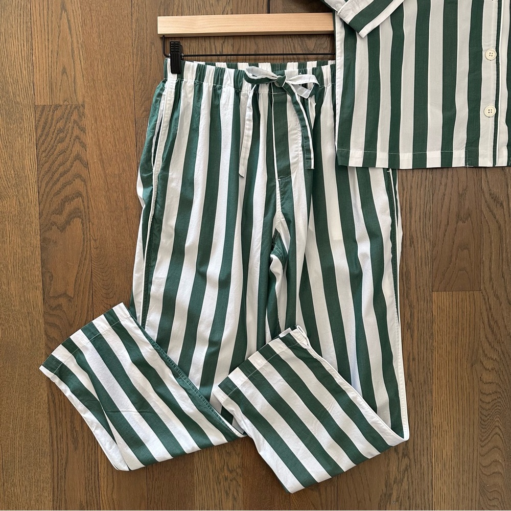 Sleepy Jones Marina Long Sleeve Pajama Set in Stripe Green and White Size Small - Picture 6 of 8